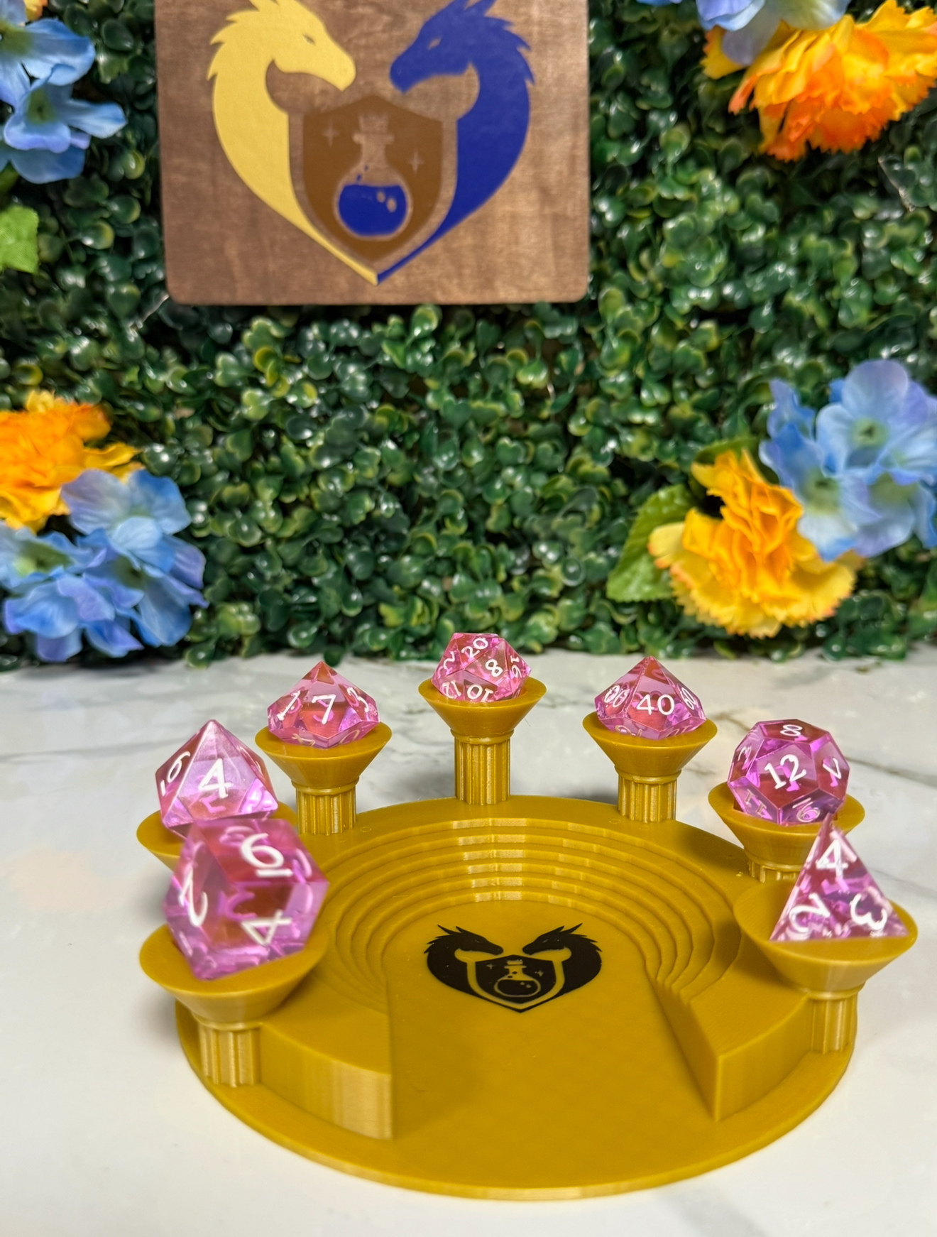 Hand Made Resin Dice - 7Pcs - Pink Crystal