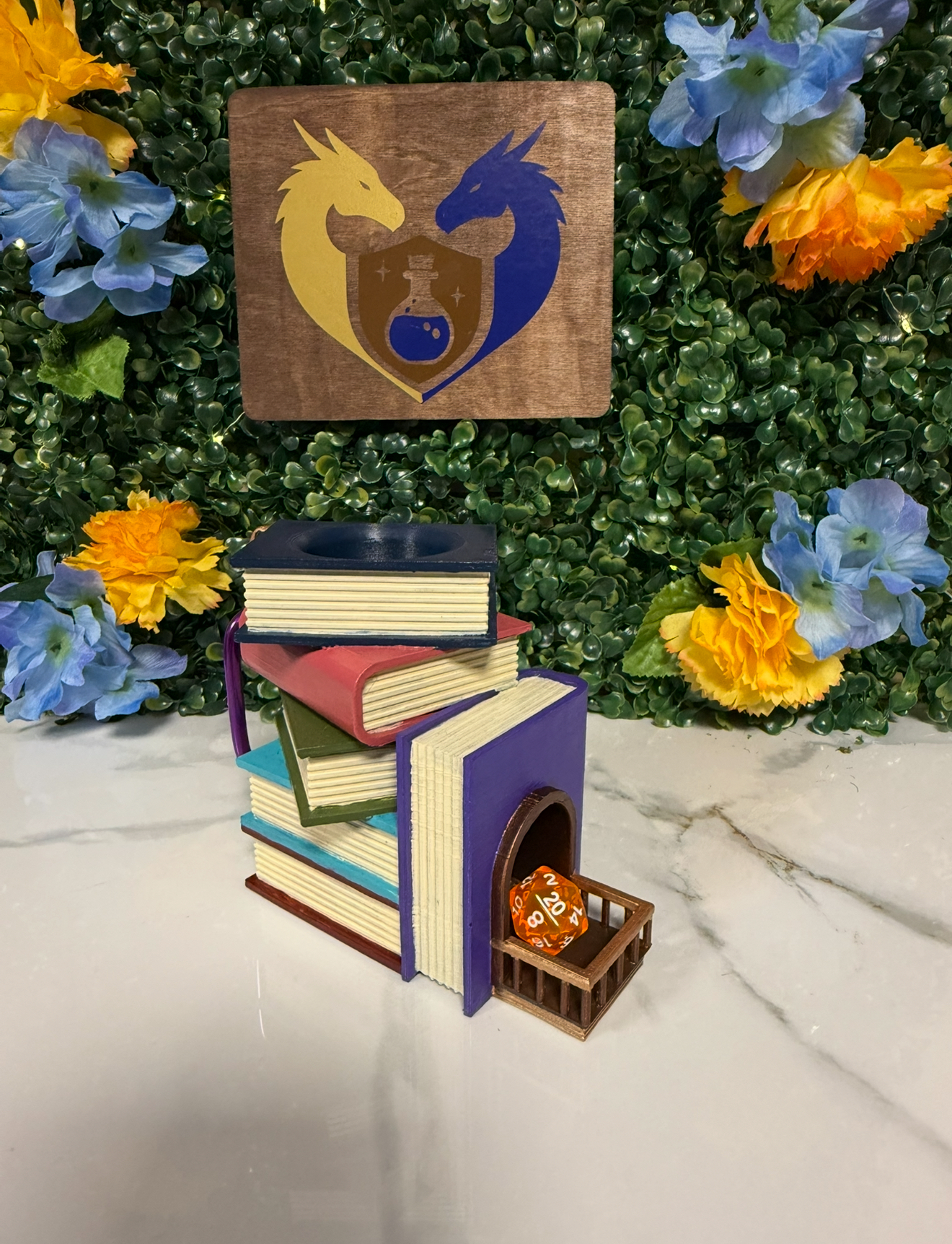 Book Stack Dice Tower Bag Hanger - PAINTED Pastel