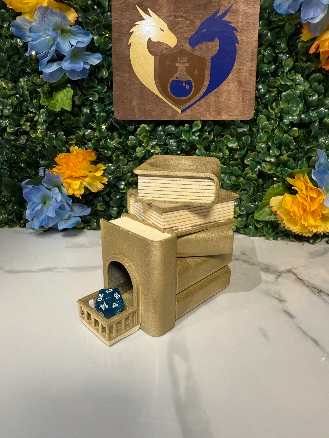 Book Stack Dice Tower Bag Hanger - PAINTED Sandstone - defect paint