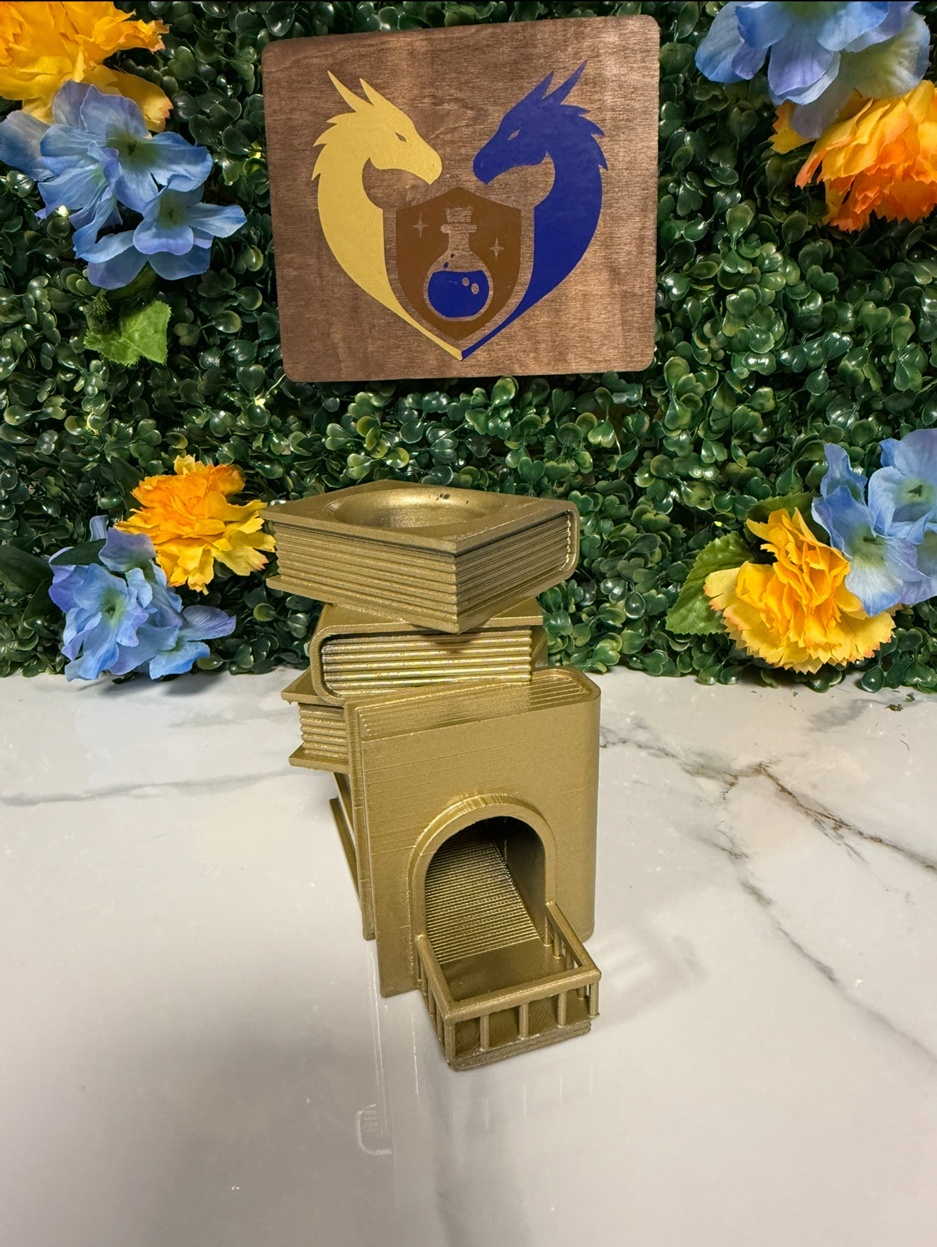 Book Stack Dice Tower Bag Hanger - PAINTED Gold - defect paint