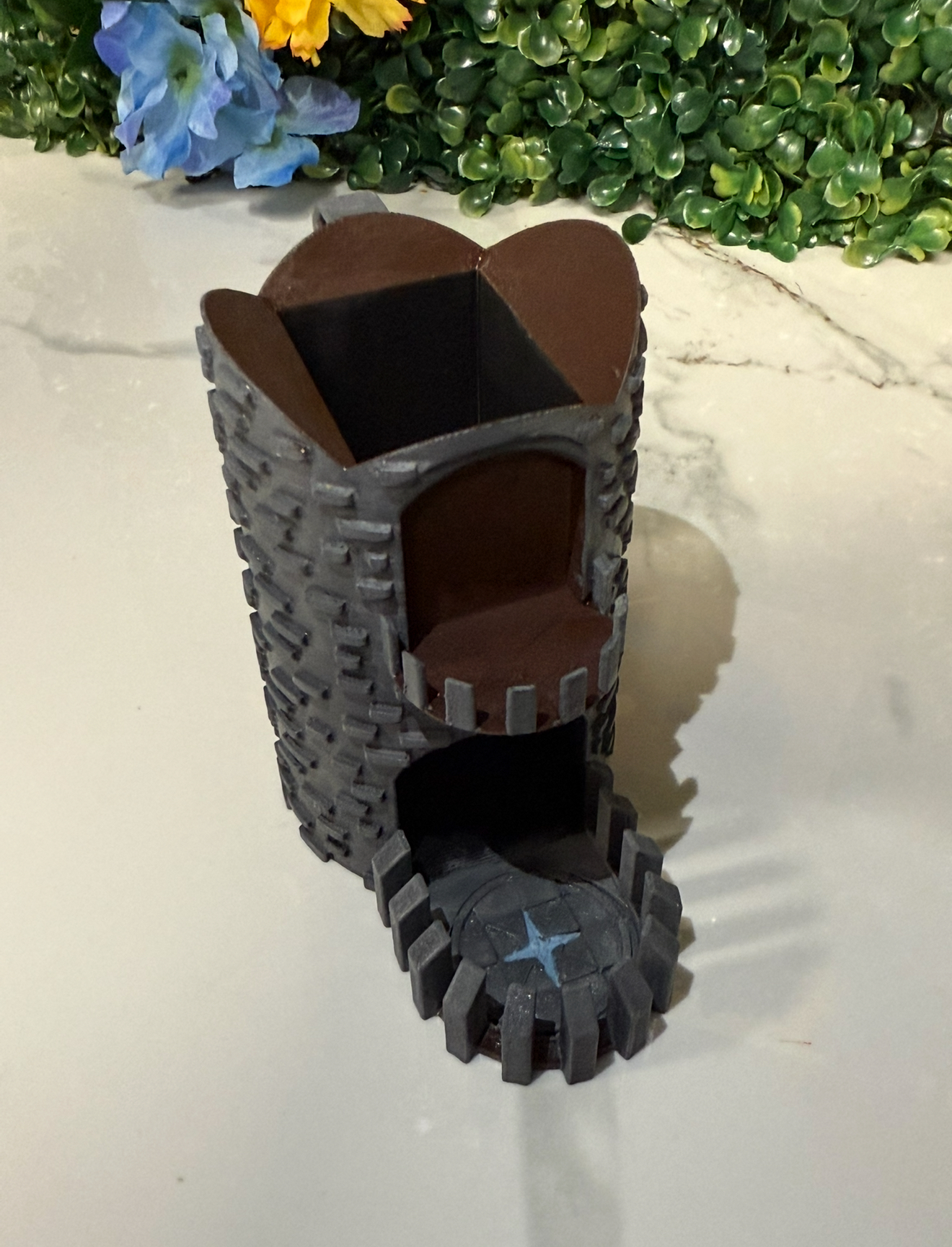 Medieval Castle Dice Tower Bag Hanger - PAINTED Gray/Brown/Blue