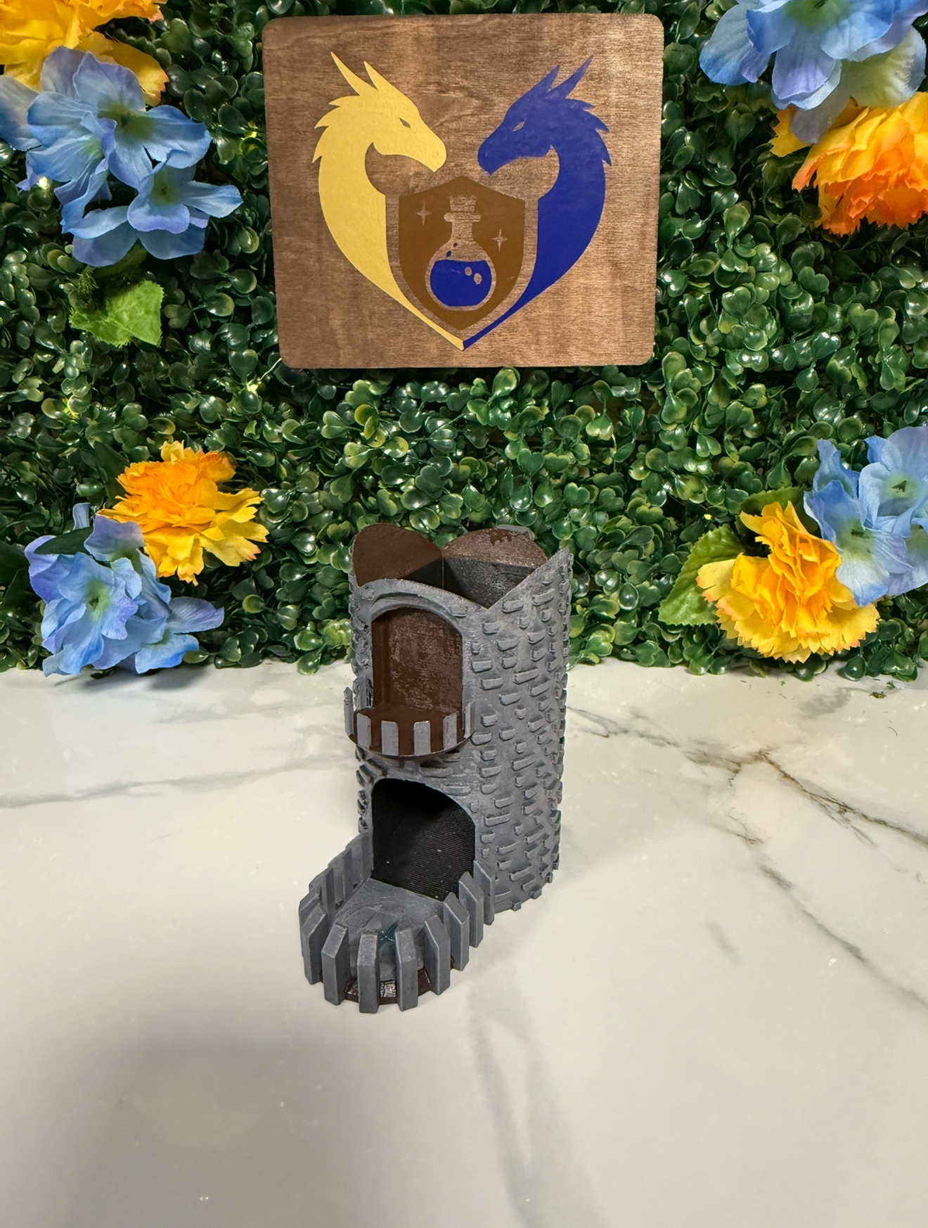 Medieval Castle Dice Tower Bag Hanger - PAINTED Gray/Brown/green