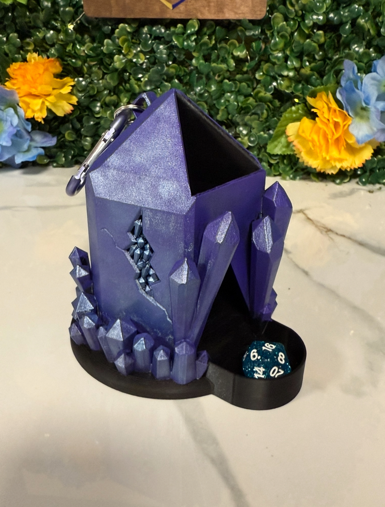 Crystal Cluster Dice Tower Bag Hanger - PAINTED Purple/blue