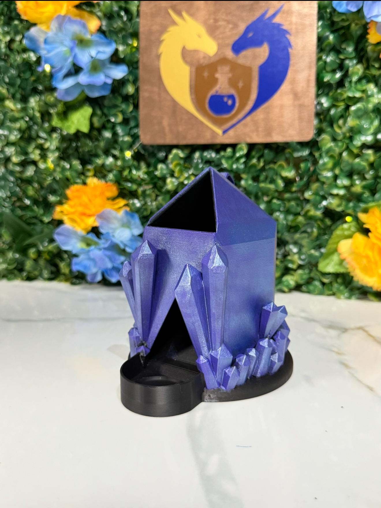 Crystal Cluster Dice Tower Bag Hanger - PAINTED Purple/blue