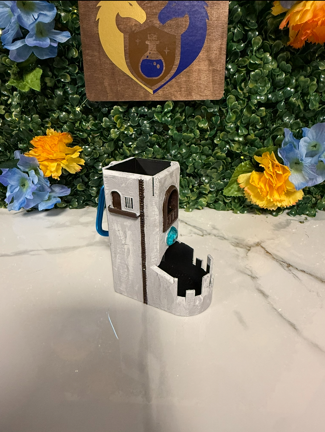 Gnome Tower Dice Tower Bag Hanger - PAINTED grey/brown/gold