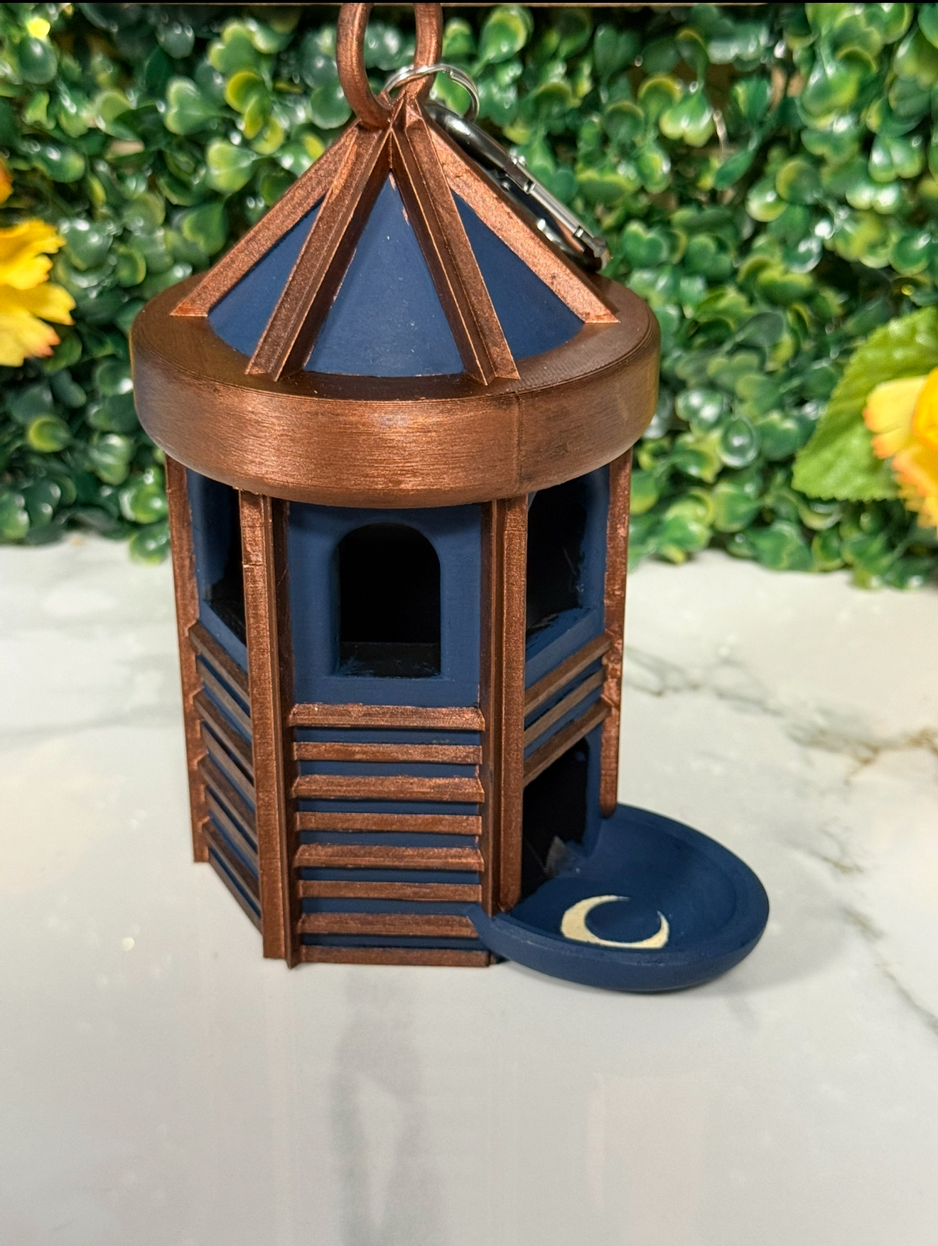 Moon Lantern Dice Tower Bag Hanger - PAINTED blue/bronze