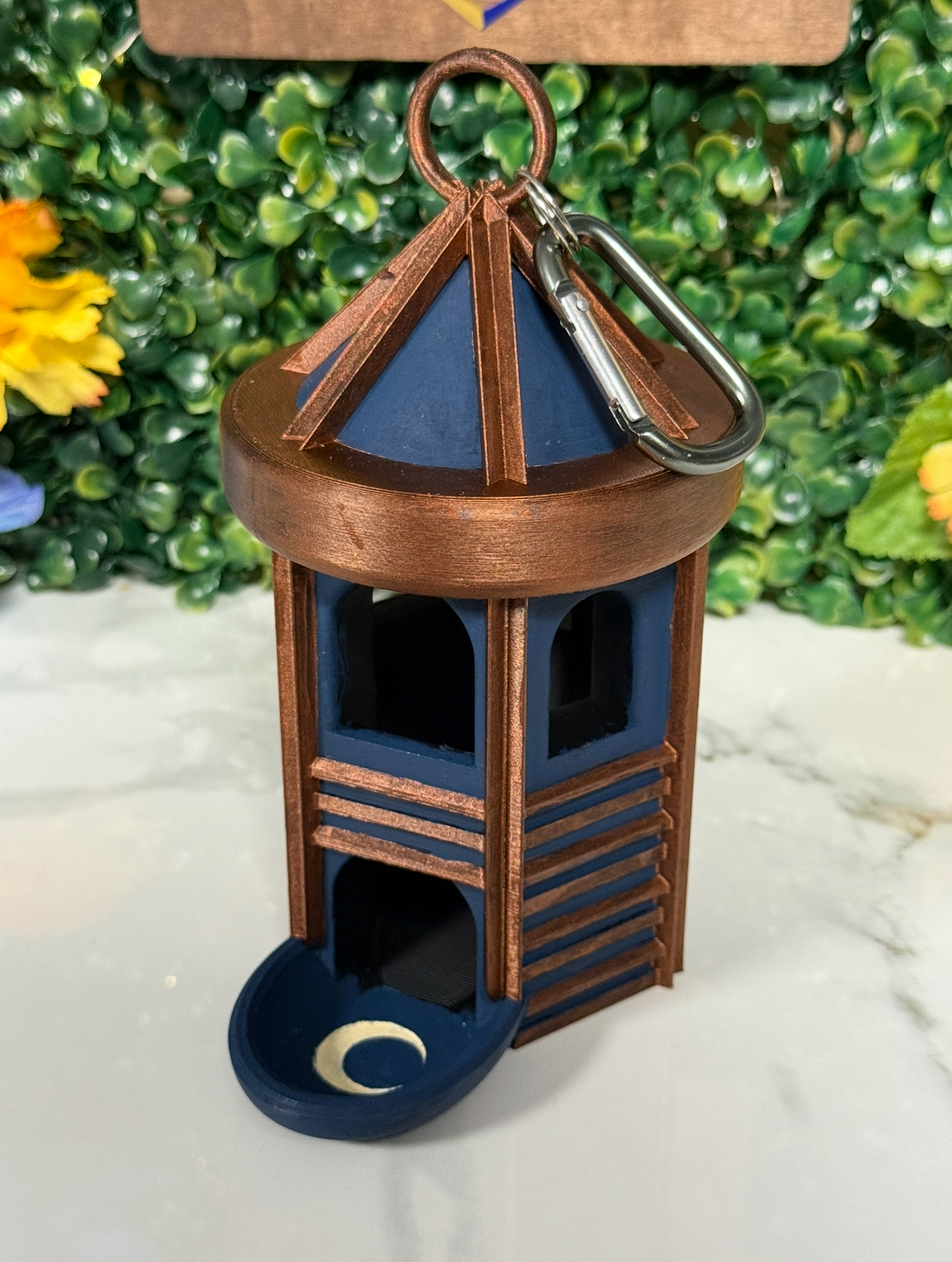 Moon Lantern Dice Tower Bag Hanger - PAINTED blue/bronze