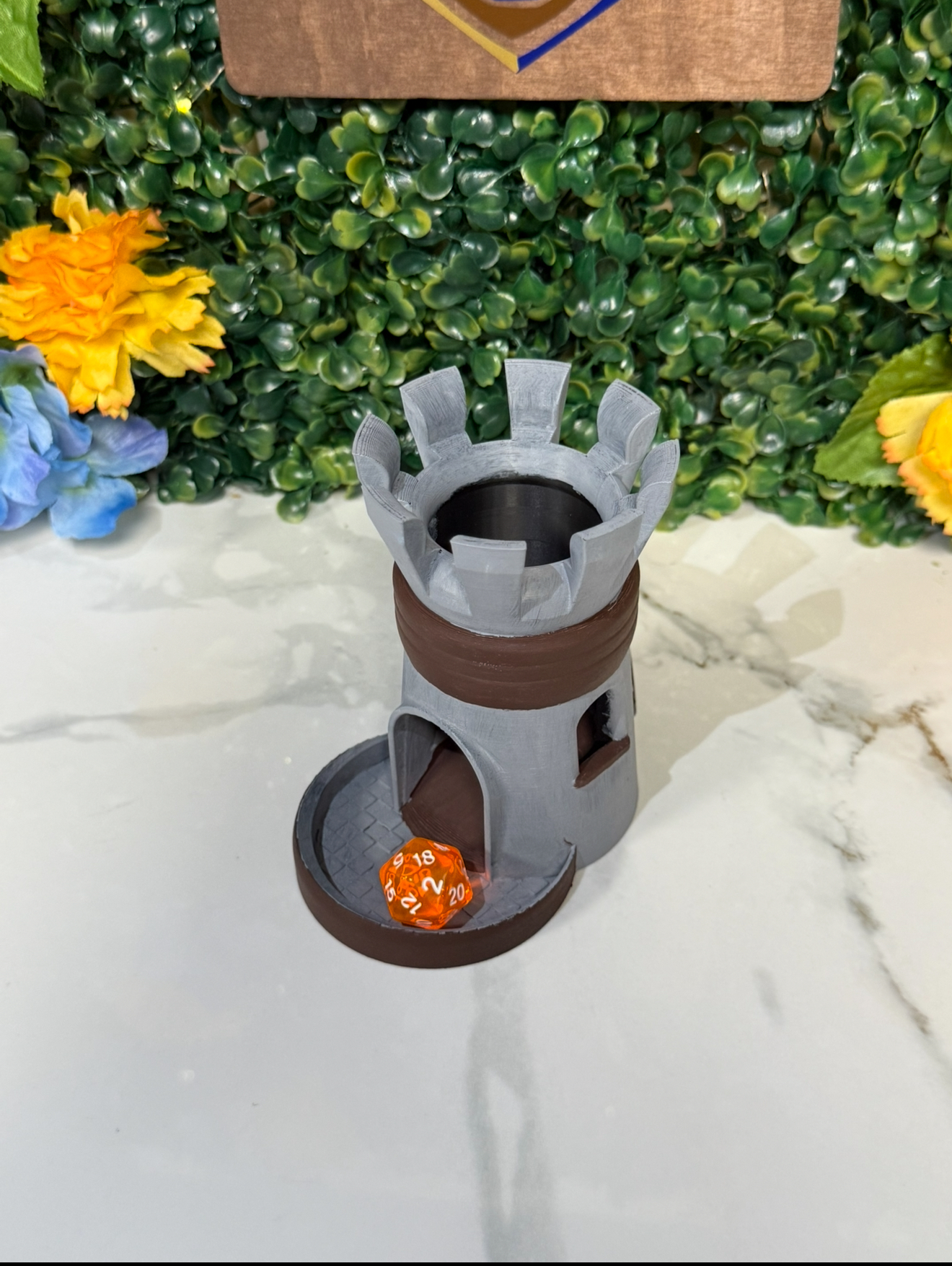 Pawn Castle Dice Tower Bag Hanger - PAINTED Gray/Brown