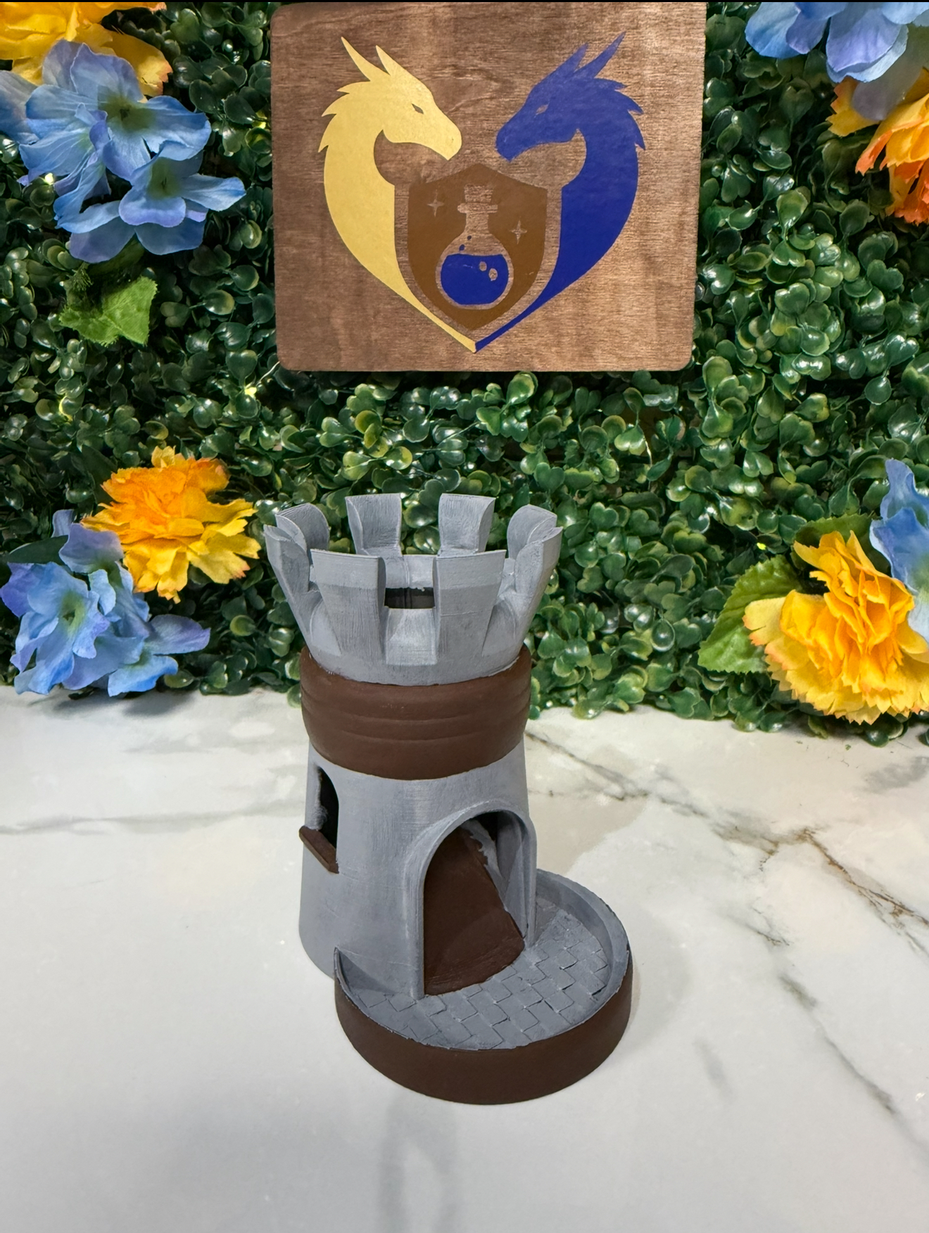 Pawn Castle Dice Tower Bag Hanger - PAINTED Gray/Brown