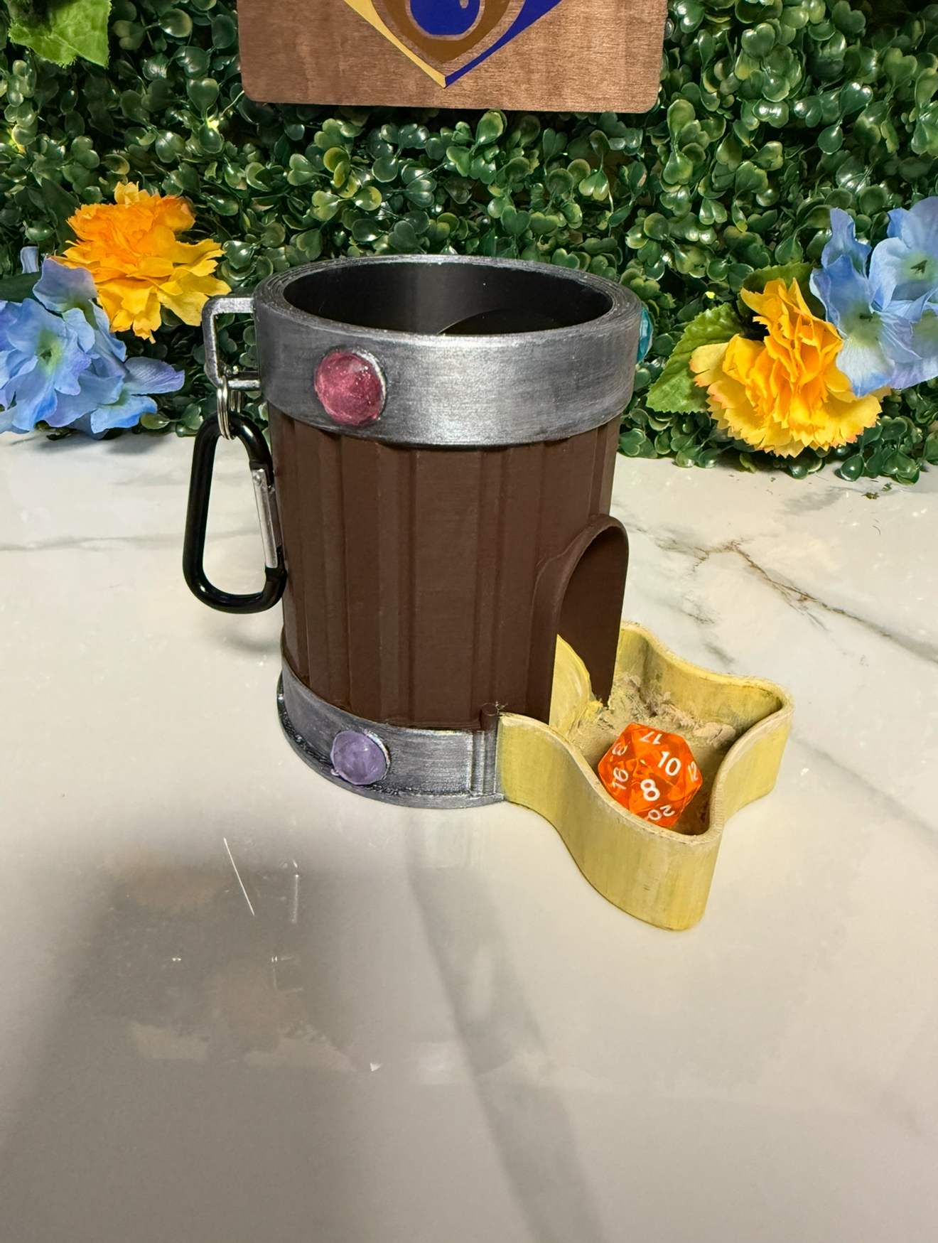 Tankard Dice Tower Bag Hanger - PAINTED Brown/Silver/Yellow