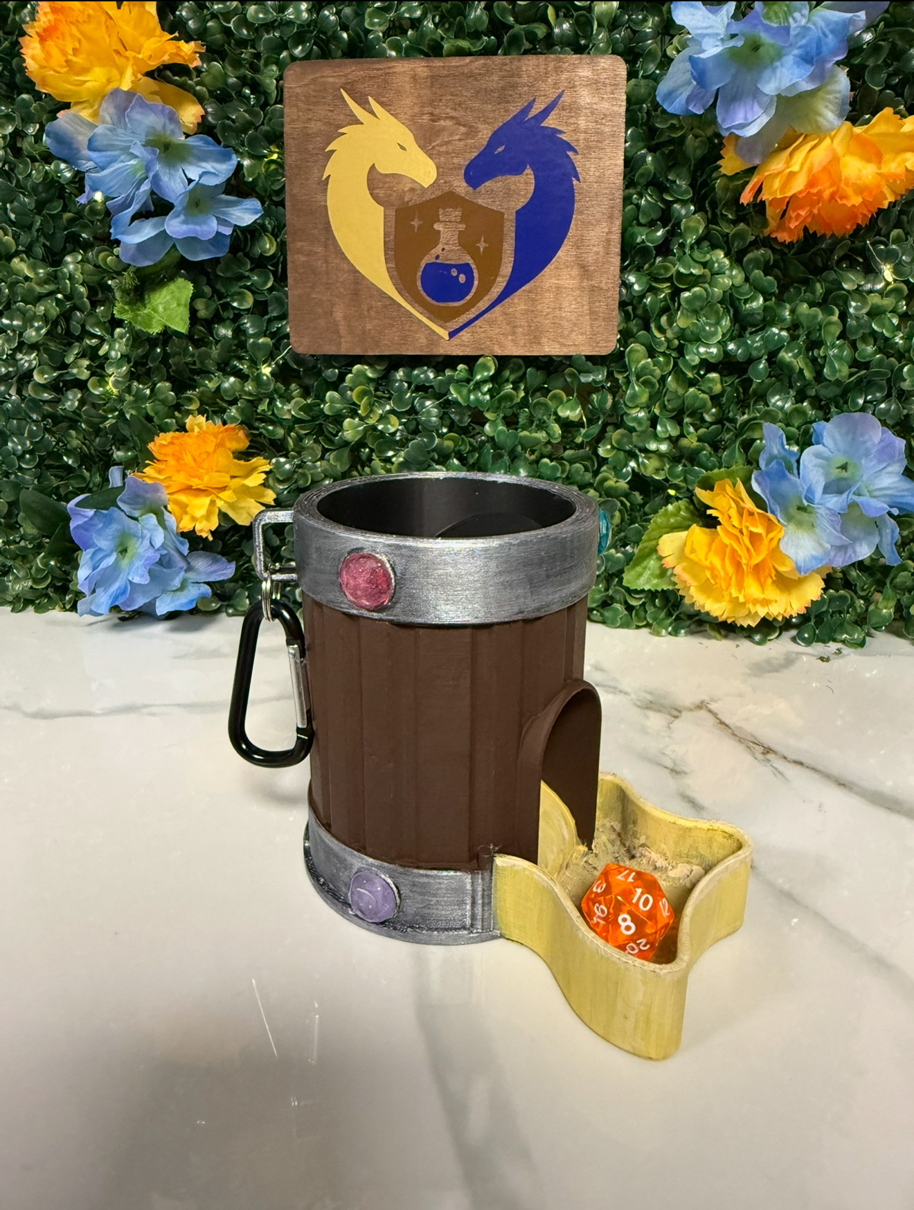 Tankard Dice Tower Bag Hanger - PAINTED Brown/Silver/Yellow