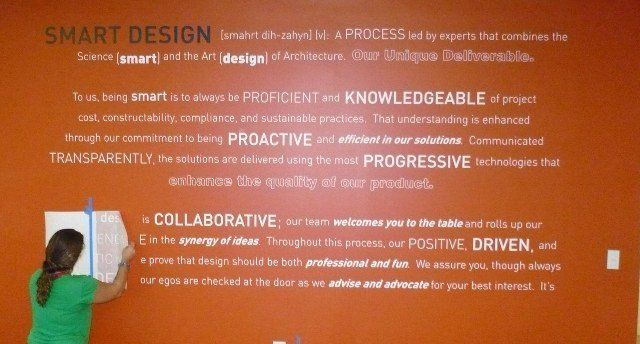 Sign company columbus ohio interior signage cut vinyl reception desk recognition wall