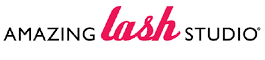 The amazing lash studio logo is pink and black on a white background.