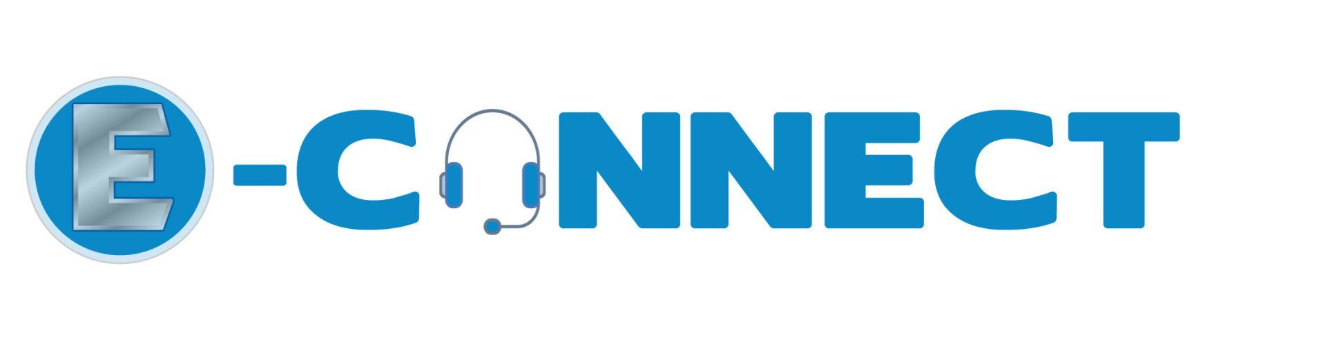 A blue and white logo for e-connect