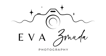 Logo for Eva Zmuda Photography: camera icon with cursive name, 