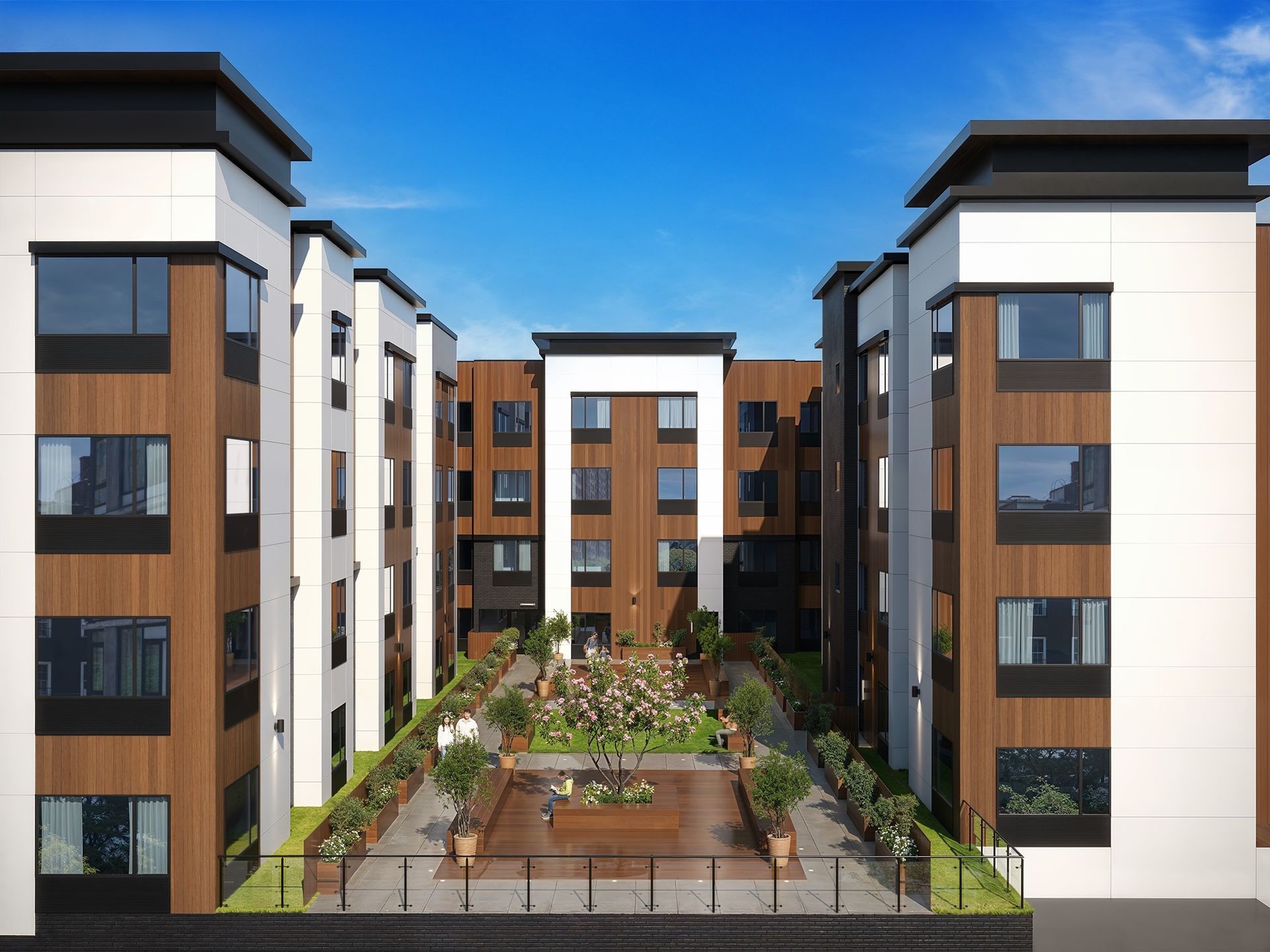 Rendering of a building with a large courtyard