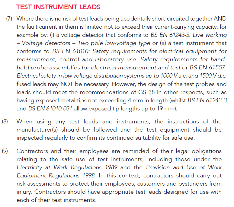 GUIDANCE FOR TEST INSTRUMENT LEADS