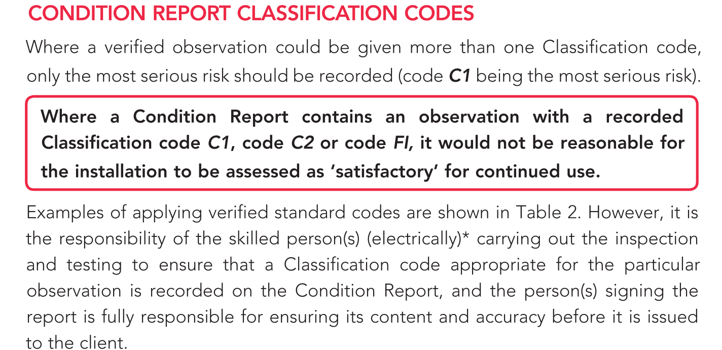 Condition Report Classification Codes