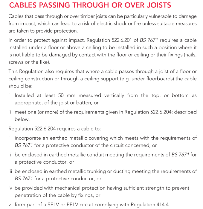 Cables Passing Through Or Over Joists