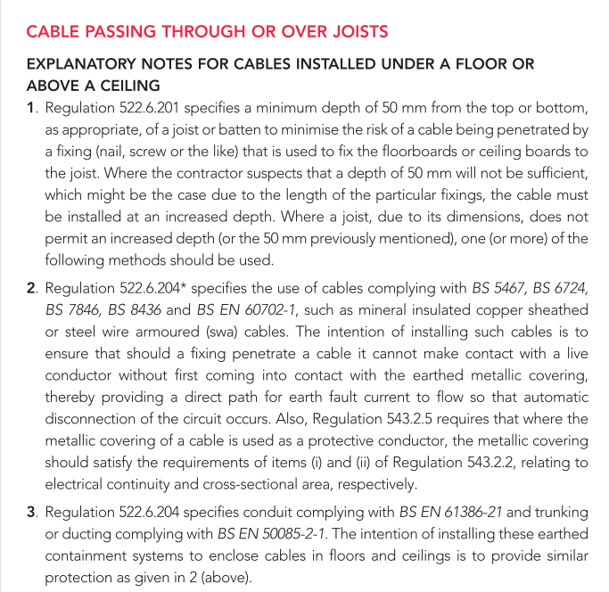 Cables Passing Through Or Over Joists