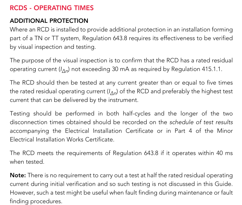 RCDs Operating Times