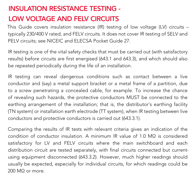 Insulation Resistance Testing Low Voltage And Felv Circuits