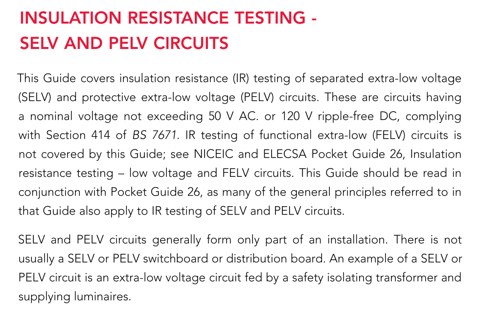 Insulation Resistance Testing Selv And Pelv Circuits