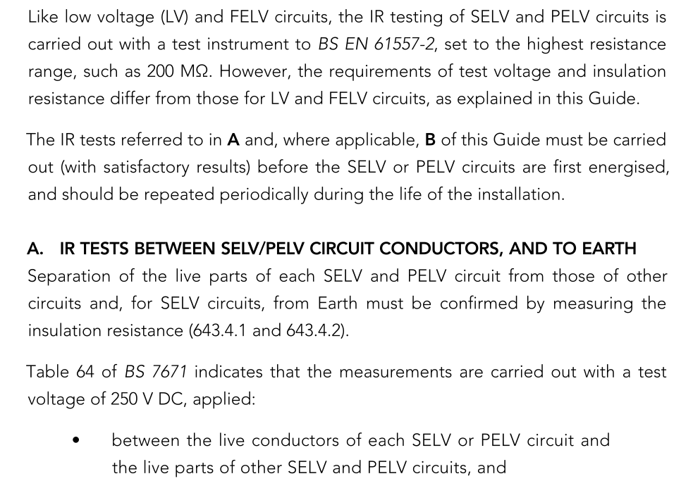 Insulation Resistance Testing Selv And Pelv Circuits