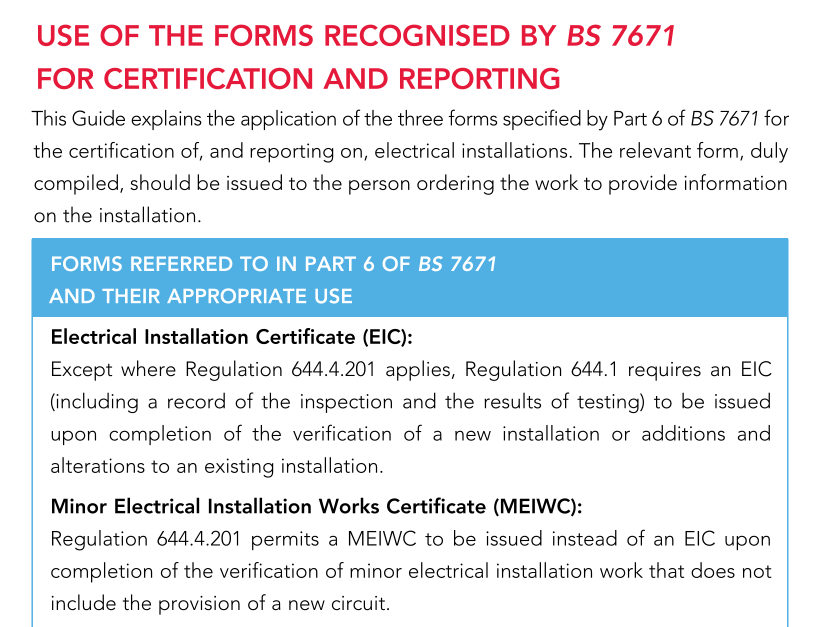 Use Of The Forms Recognised By Bs7671