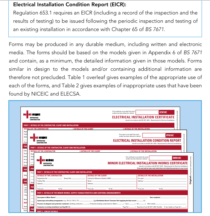 Use Of The Forms Recognised By Bs7671