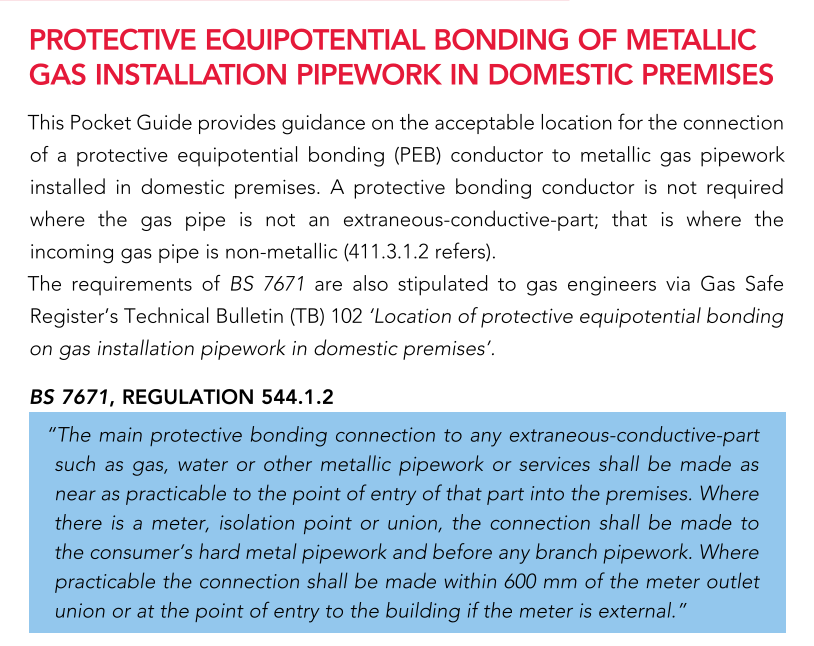 Protective Equipotential Bonding Of Metallic Gas Installation Pipework