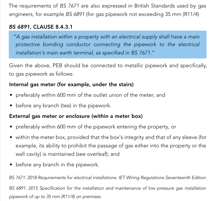 Protective Equipotential Bonding Of Metallic Gas Installation Pipework