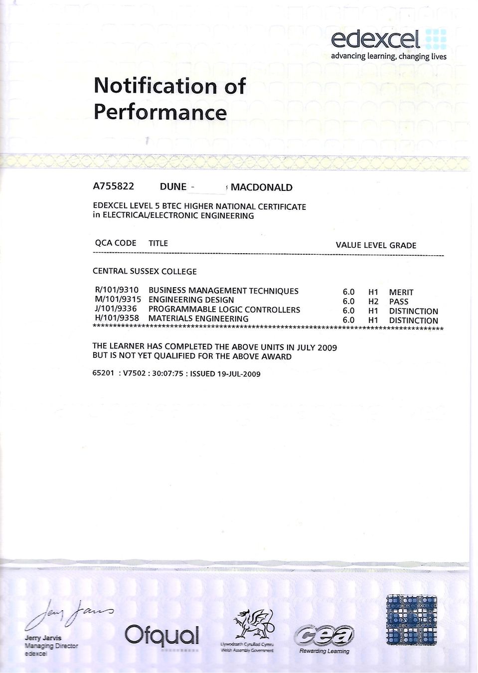 electrical qualifications 