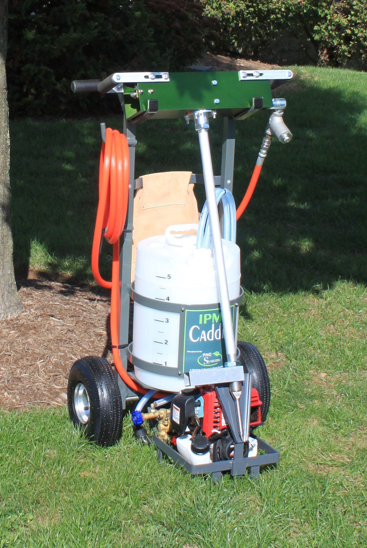 A cart with a propane tank and a hose attached to it