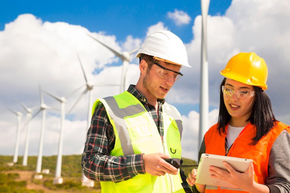 Woman and man testing air pollution