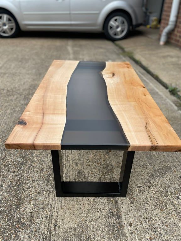 Maple river table with black inlay