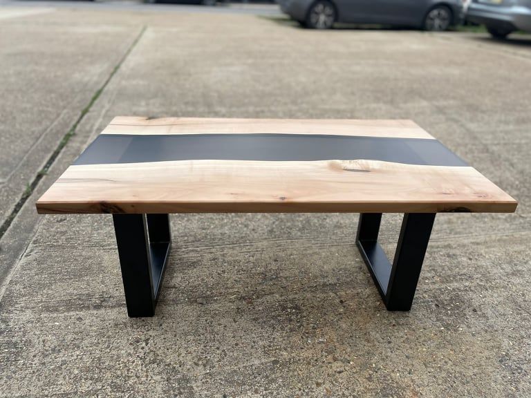 Maple river table with black inlay