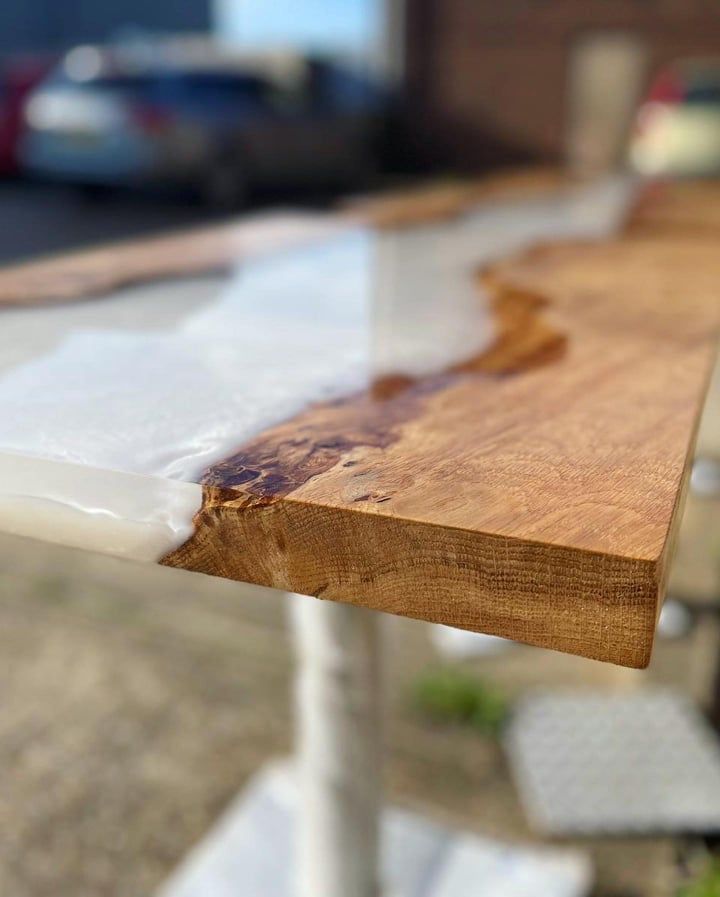 Oak river table on pedestal base