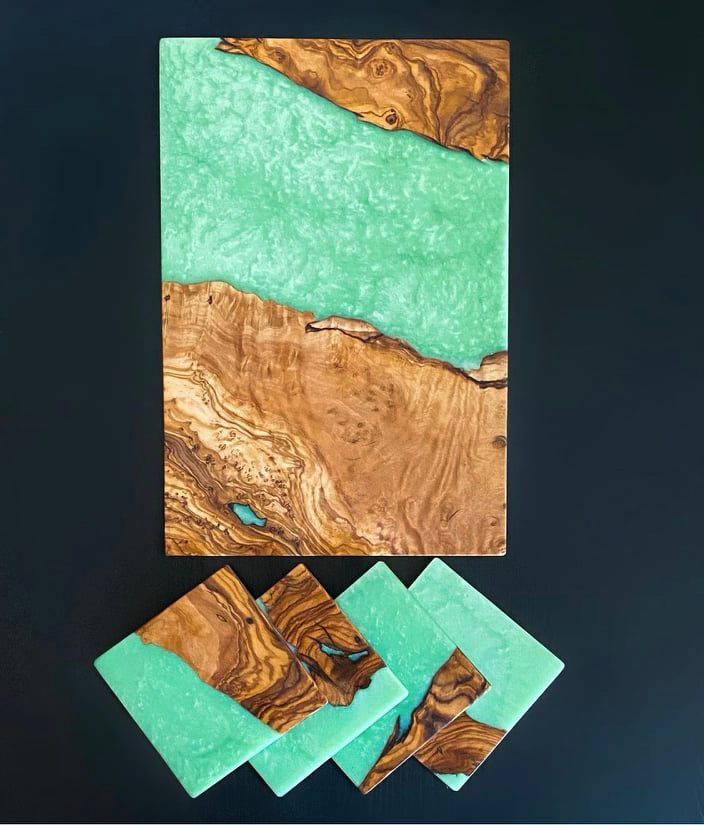 Tunisian  olive wood charcuterie board with green inlay