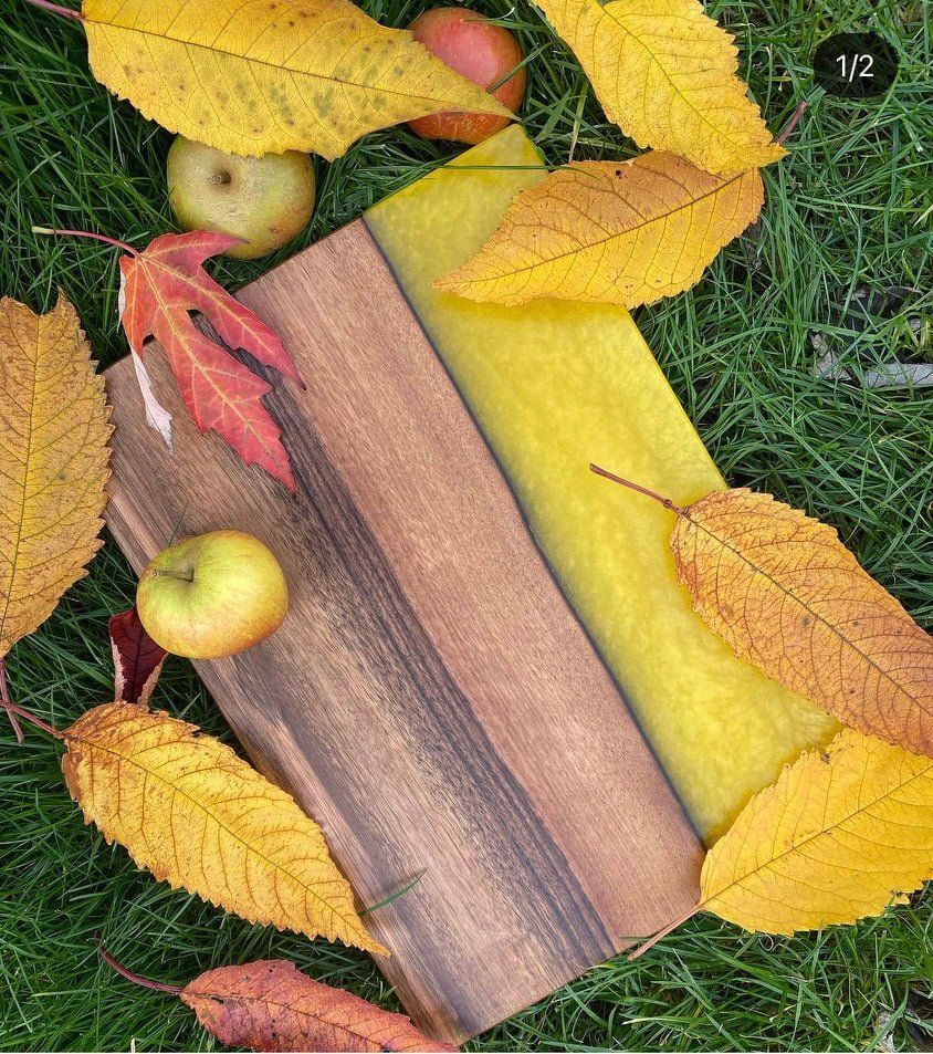 Walnut board with yellow resin inlay