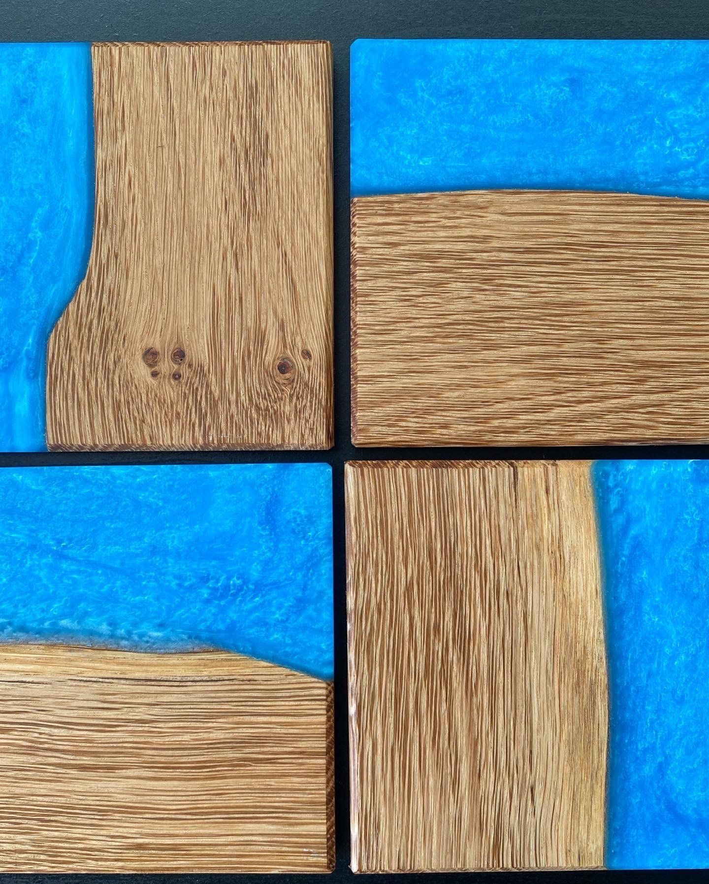 Oak  coasters with blue resin inlay