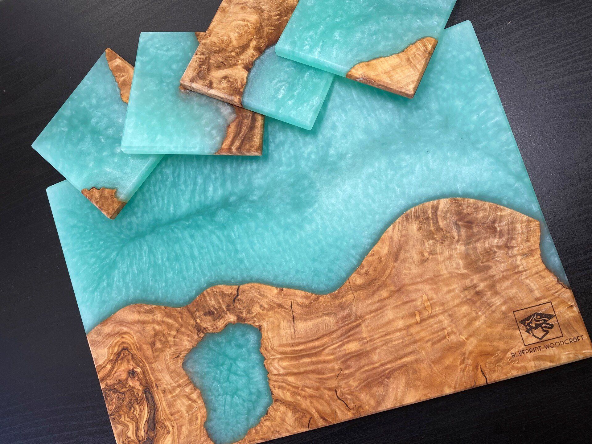 Tunisian  olive wood board  and coasters set