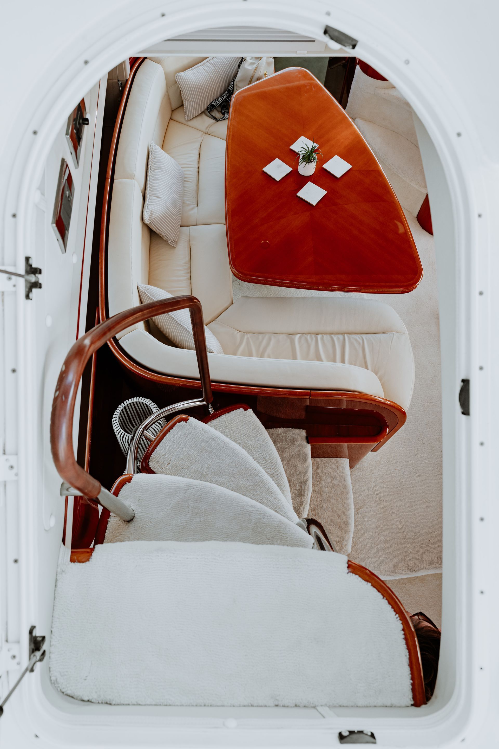 Bright and airy yacht cabin with luxury finishes