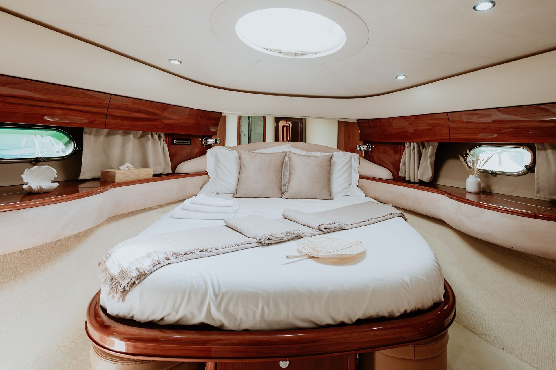 Bright and airy yacht cabin with luxury finishes