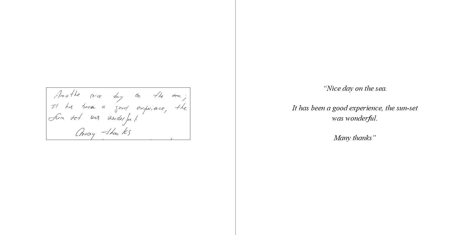 Yacht guestbook featuring personal messages from satisfied guests