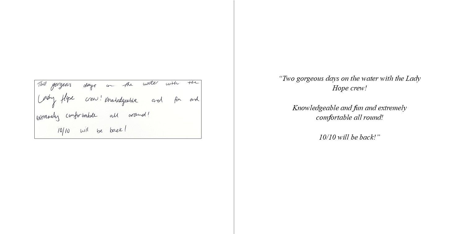 Open guestbook with notes from previous yacht charter experiences