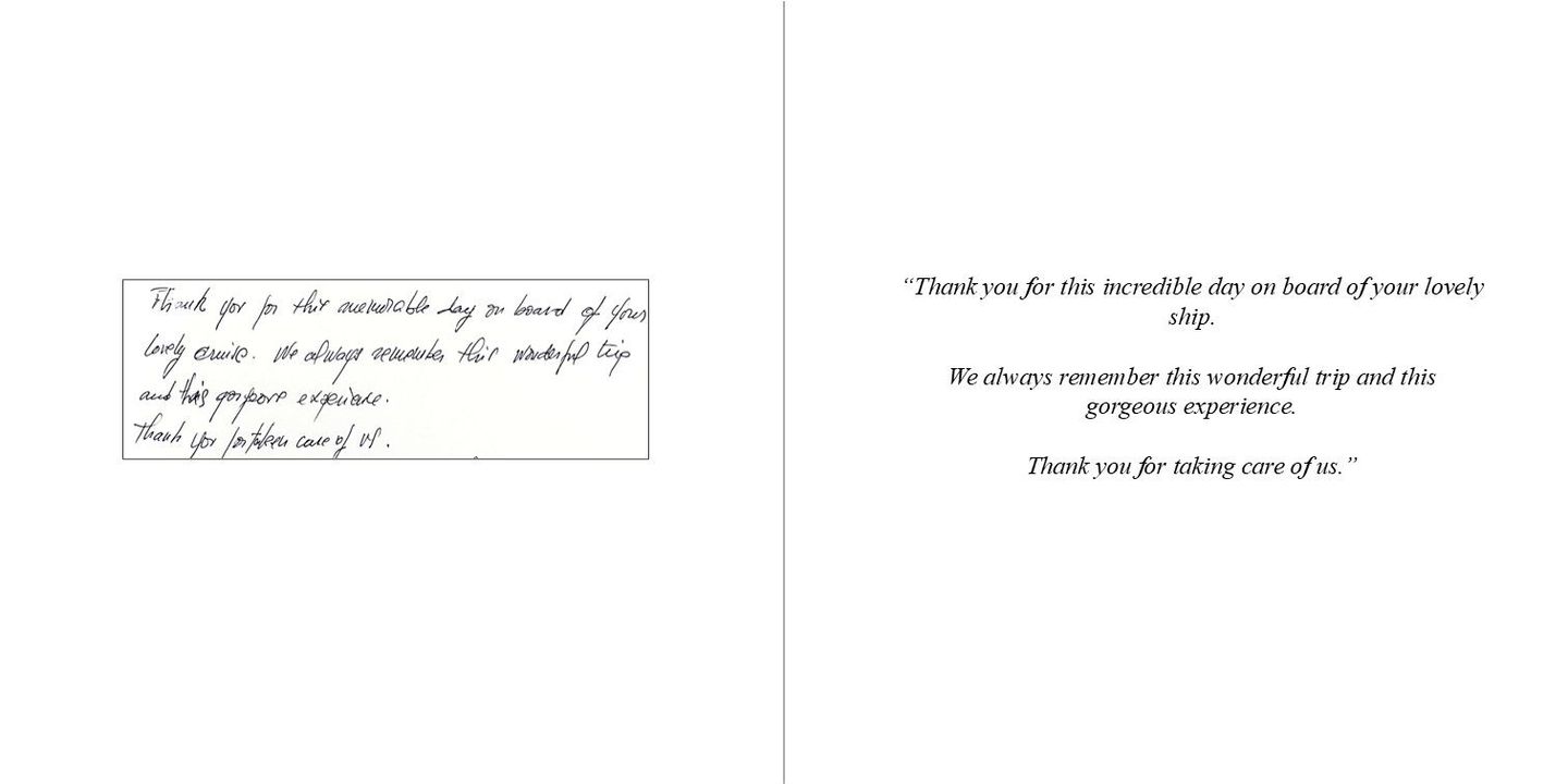 Luxury yacht guestbook showcasing handwritten reviews and memories