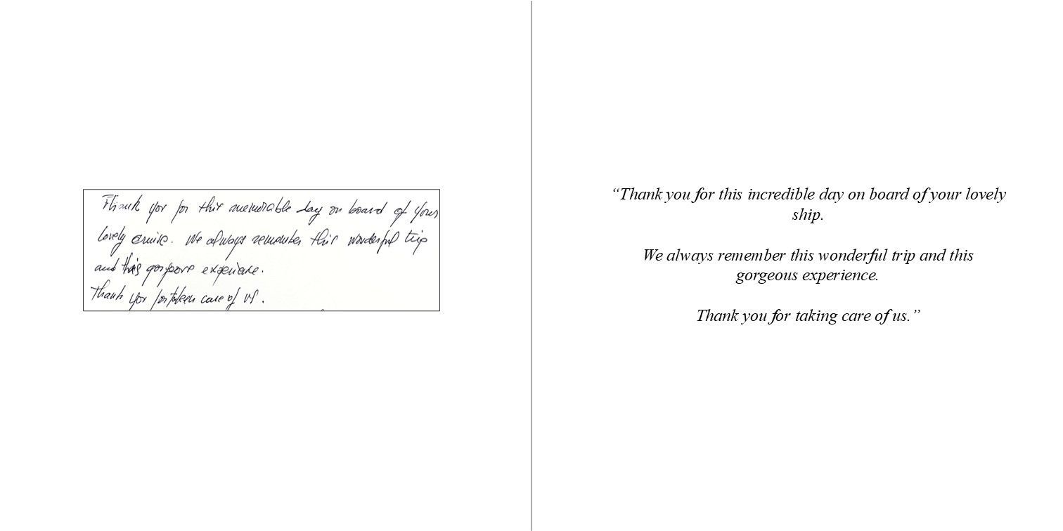 Luxury yacht guestbook showcasing handwritten reviews and memories