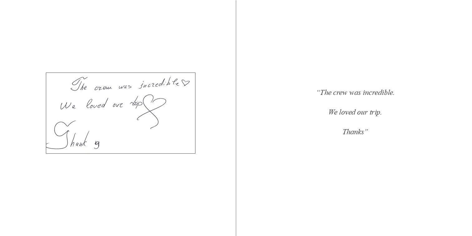 Guest thank you book filled with messages from yacht charter guests