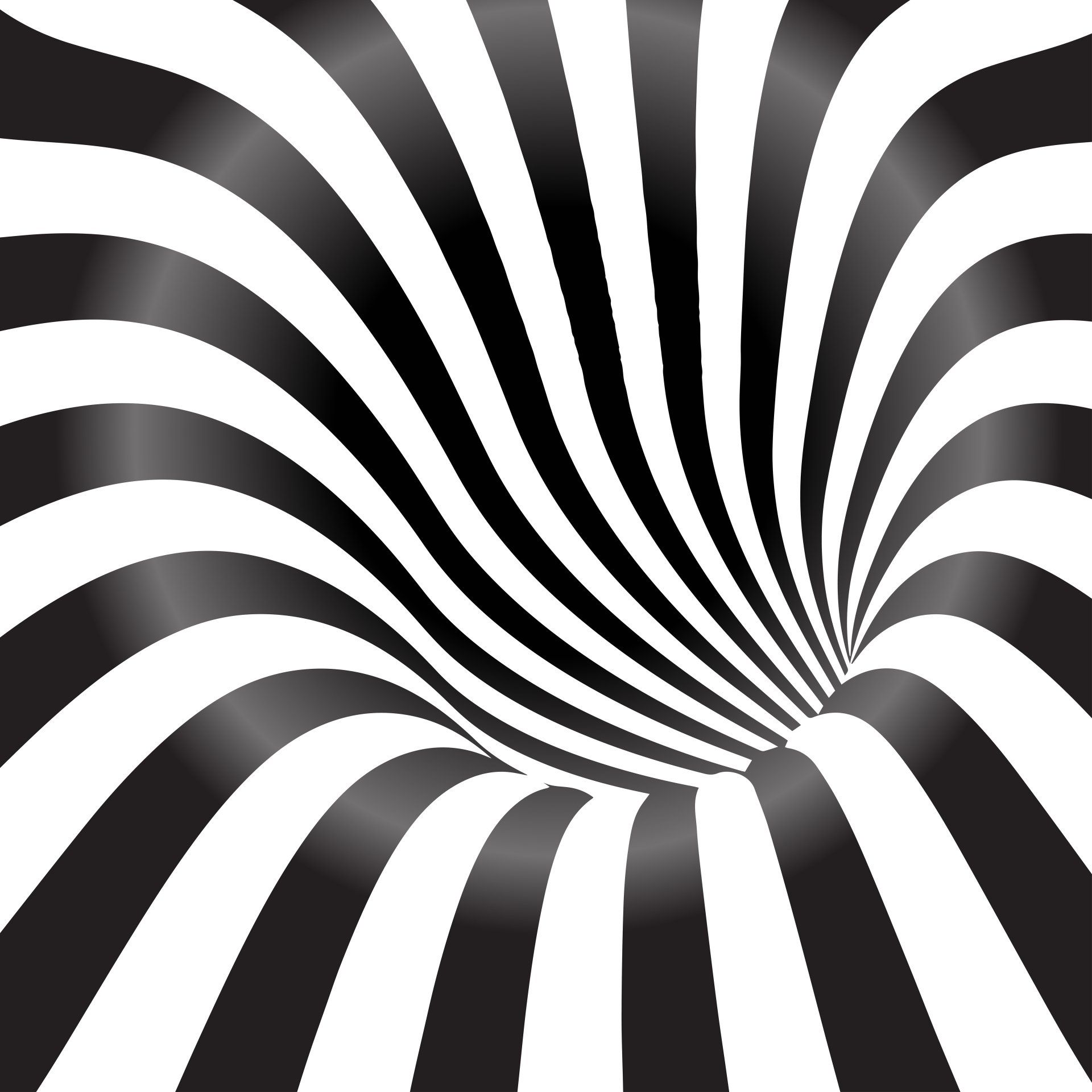 an optical illusion of a black and white striped tunnel